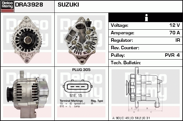 DELCO REMY DRA3928 Alternator