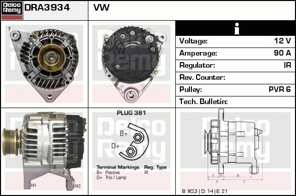 DELCO REMY DRA3934 Alternator