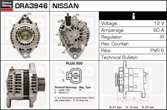 DELCO REMY DRA3946 Alternator