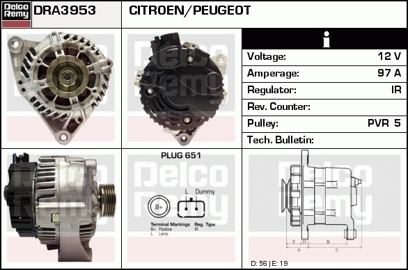 DELCO REMY DRA3953 Alternator