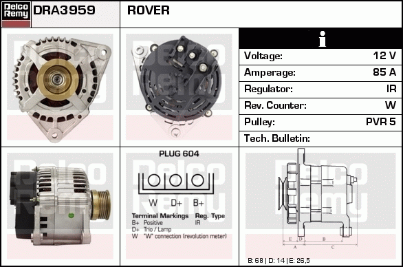 DELCO REMY DRA3959 Alternator