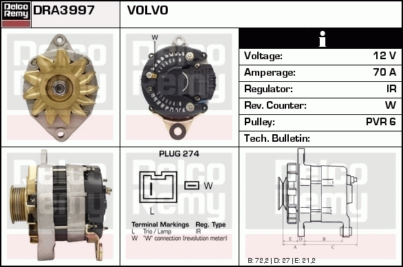 DELCO REMY DRA3997 Alternator