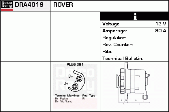 DELCO REMY DRA4019 Alternator