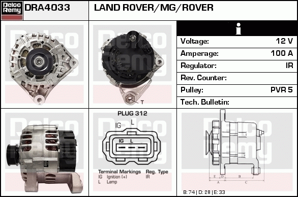 DELCO REMY DRA4033 Alternator