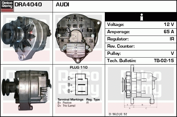 DELCO REMY DRA4040 Alternator