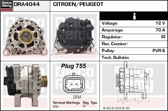 DELCO REMY DRA4044 Alternator