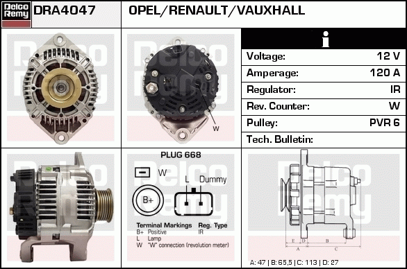 DELCO REMY DRA4047 Alternator