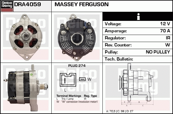 DELCO REMY DRA4059 Alternator