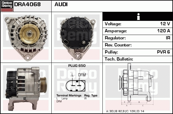 DELCO REMY DRA4068 Alternator