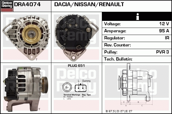 DELCO REMY DRA4074 Alternator