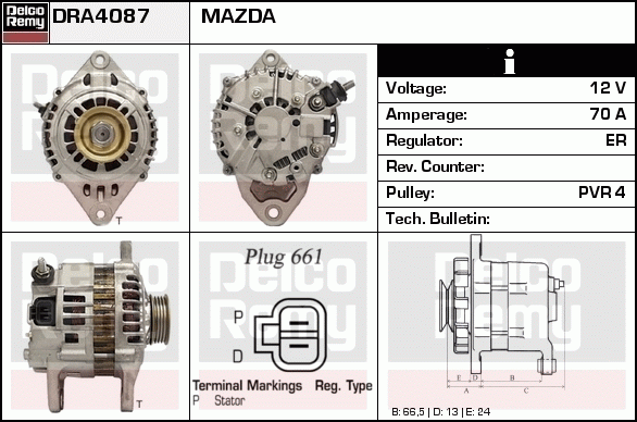 DELCO REMY DRA4087 Alternator