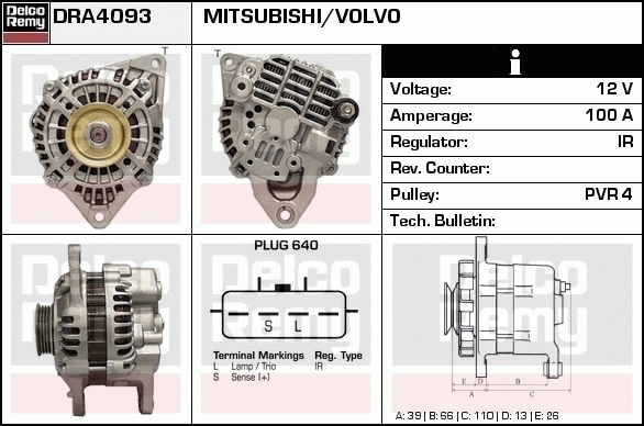 DELCO REMY DRA4093 Alternator