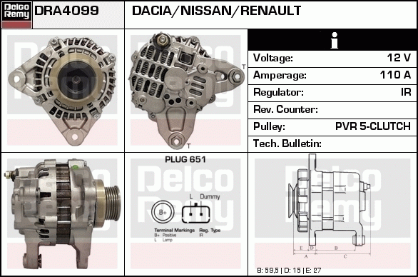 DELCO REMY DRA4099 Alternator