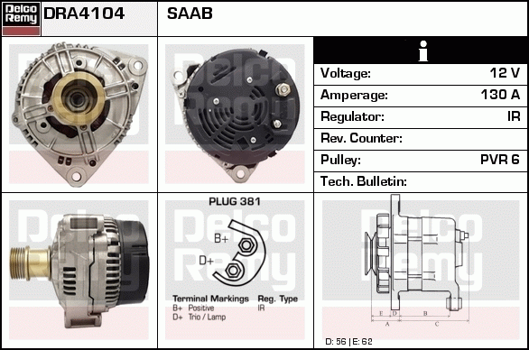 DELCO REMY DRA4104 Alternator