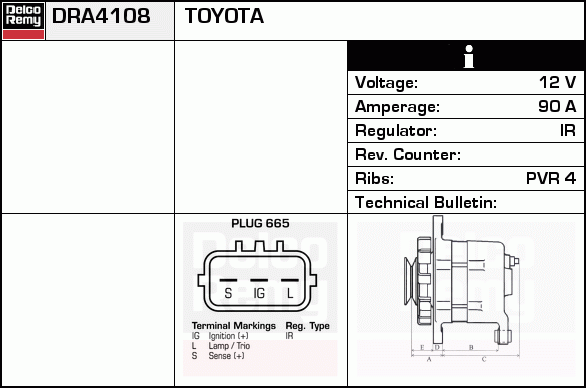 DELCO REMY DRA4108 Alternator