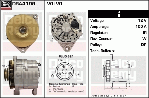 DELCO REMY DRA4109 Alternator