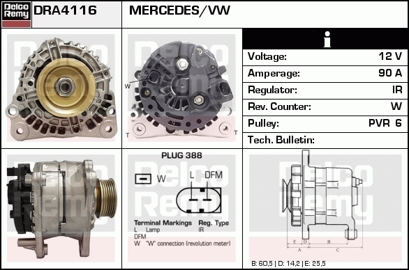 DELCO REMY DRA4116 Alternator