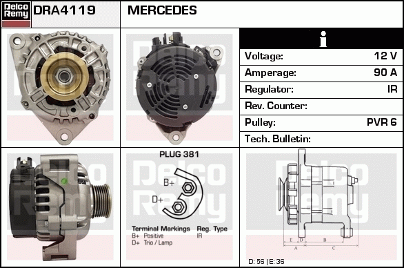 DELCO REMY DRA4119 Alternator