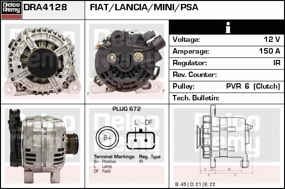 DELCO REMY DRA4128 Alternator