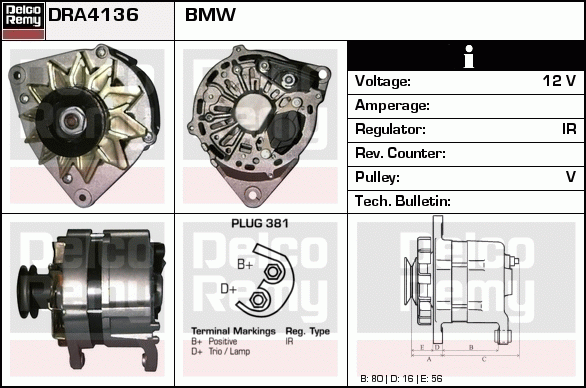 DELCO REMY DRA4136 Alternator