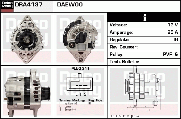 DELCO REMY DRA4137 Alternator