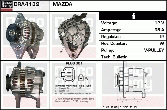 DELCO REMY DRA4139 Alternator