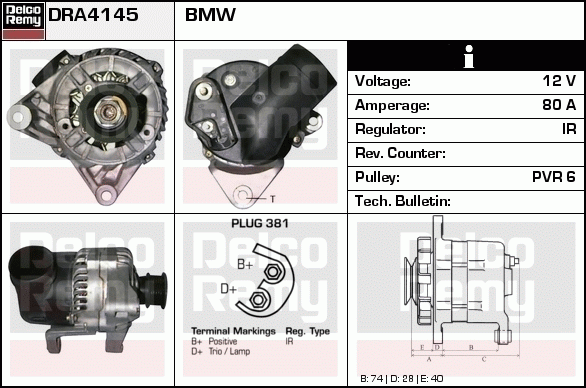 DELCO REMY DRA4145 Alternator