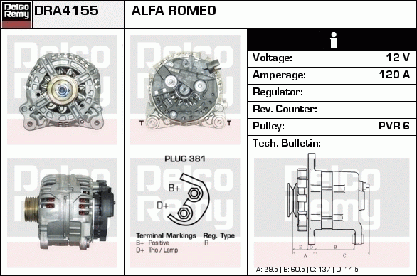 DELCO REMY DRA4155 Alternator