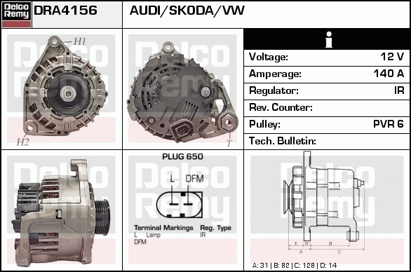 DELCO REMY DRA4156 Alternator