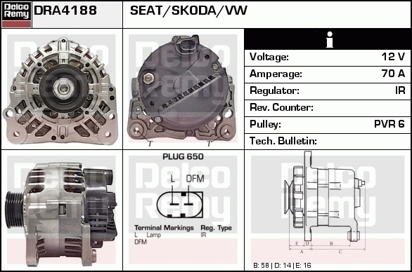 DELCO REMY DRA4188 Alternator