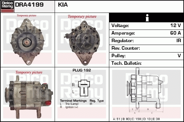 DELCO REMY DRA4199 Alternator