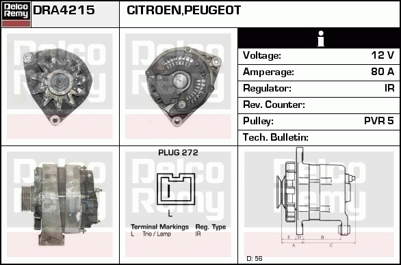 DELCO REMY DRA4215 Alternator