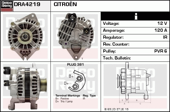 DELCO REMY DRA4219 Alternator