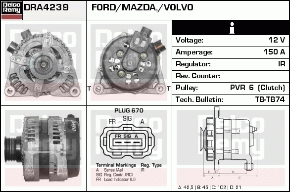 DELCO REMY DRA4239 Alternator