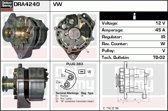 DELCO REMY DRA4240 Alternator