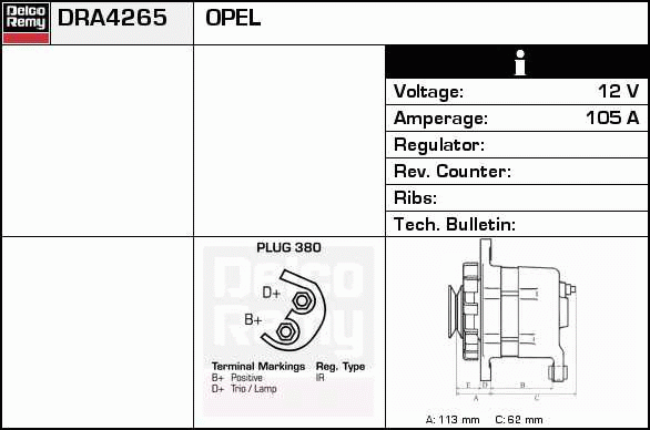 DELCO REMY DRA4265 Alternator