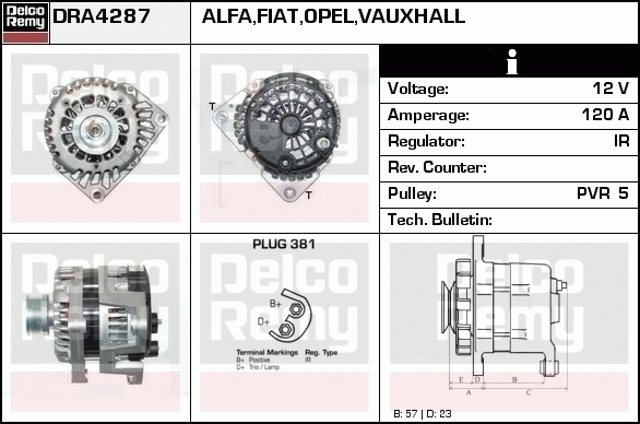 DELCO REMY DRA4287 Alternator