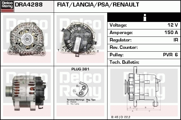 DELCO REMY DRA4288 Alternator