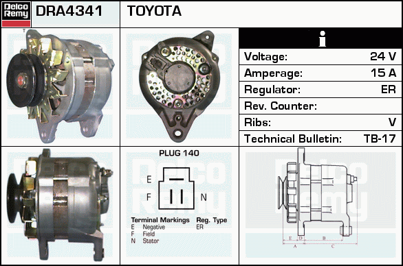 DELCO REMY DRA4341 Alternator