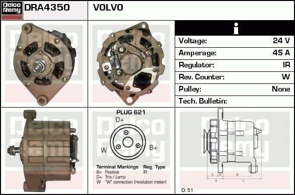 DELCO REMY DRA4350 Alternator