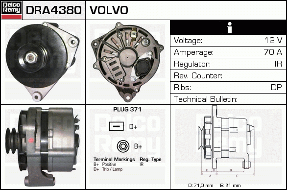 DELCO REMY DRA4380 Alternator