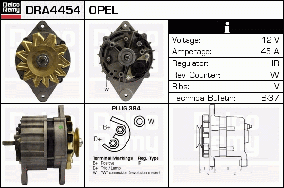 DELCO REMY DRA4454 Alternator