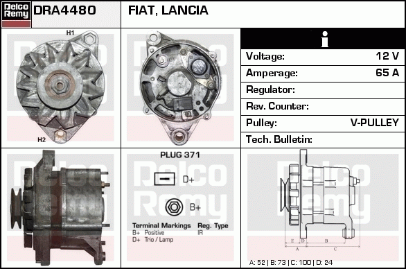 DELCO REMY DRA4480 Alternator