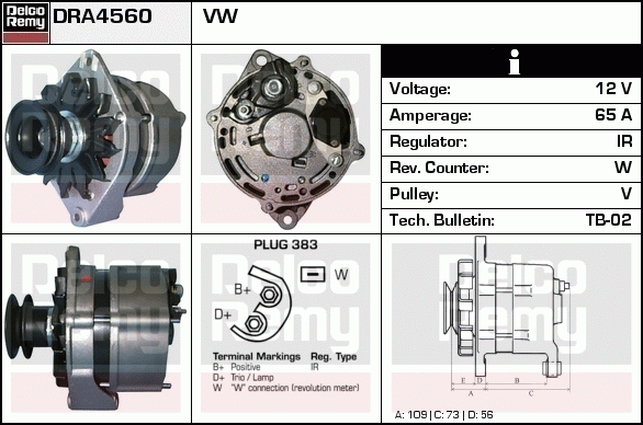 DELCO REMY DRA4560 Alternator