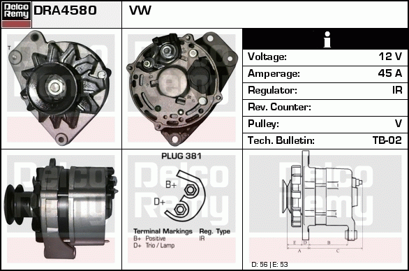 DELCO REMY DRA4580 Alternator