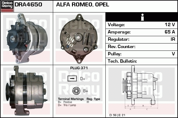 DELCO REMY DRA4650 Alternator