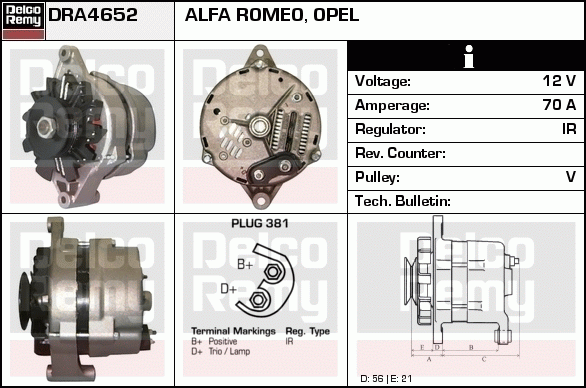 DELCO REMY DRA4652 Alternator