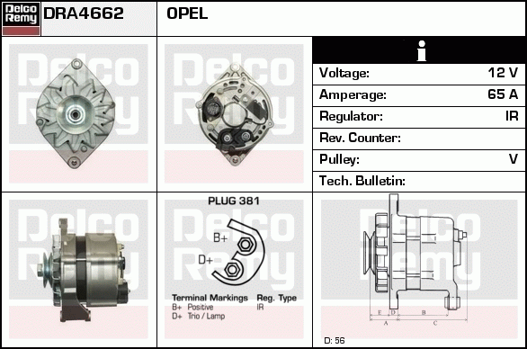 DELCO REMY DRA4662 Alternator