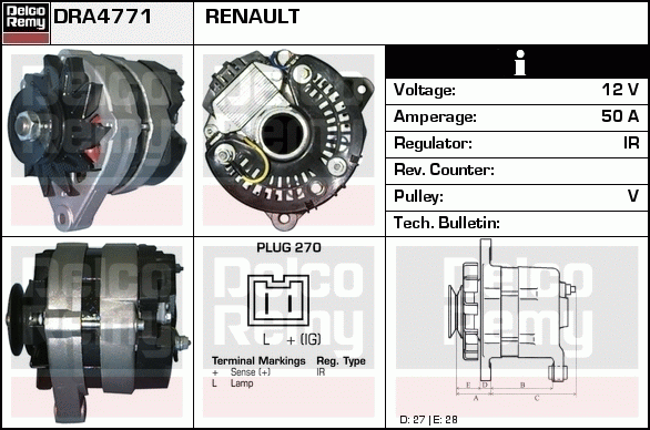 DELCO REMY DRA4771 Alternator