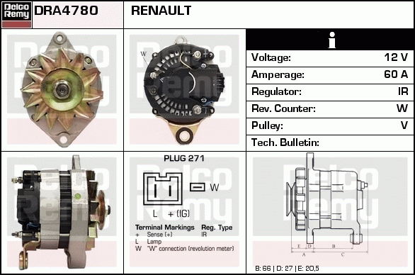 DELCO REMY DRA4780 Alternator